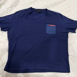 Prada Royal Blue V-Neck Tee with Pocket